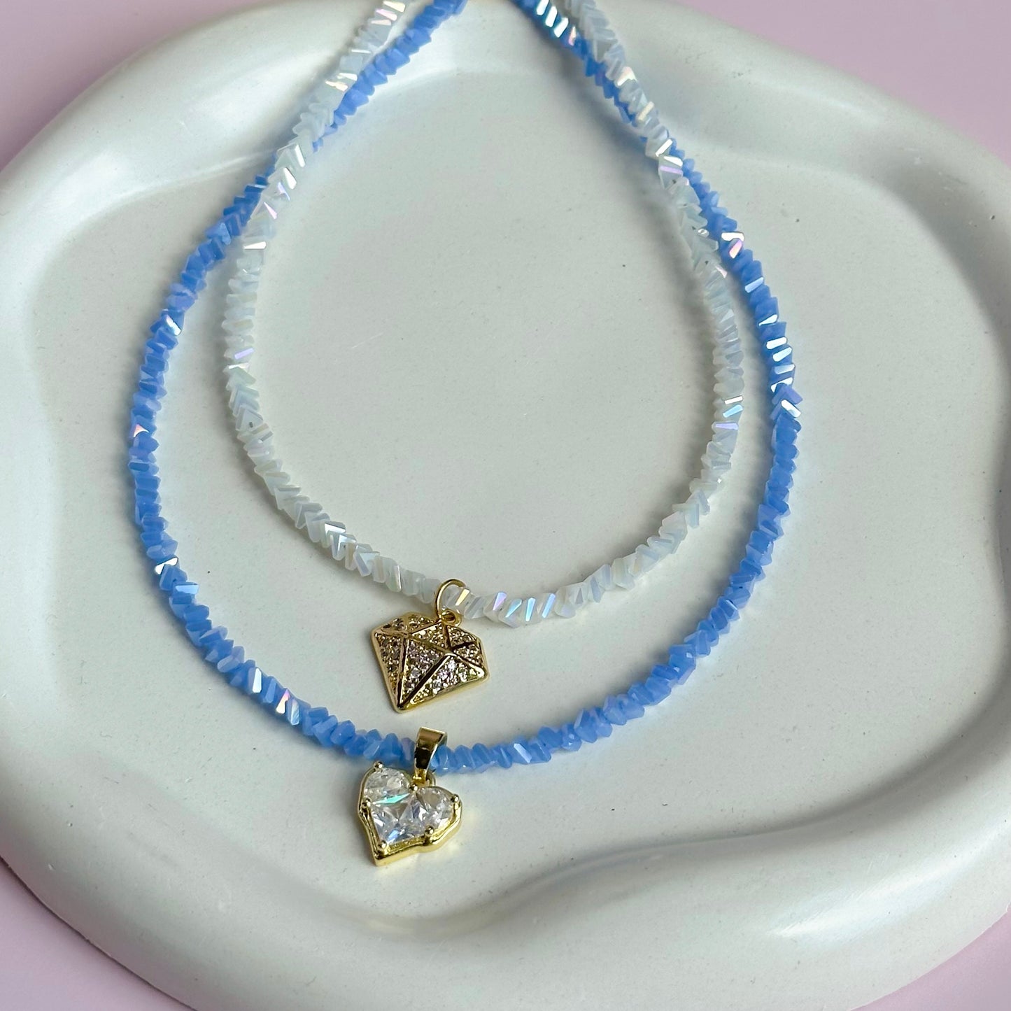 Triangle crystal beads chokers