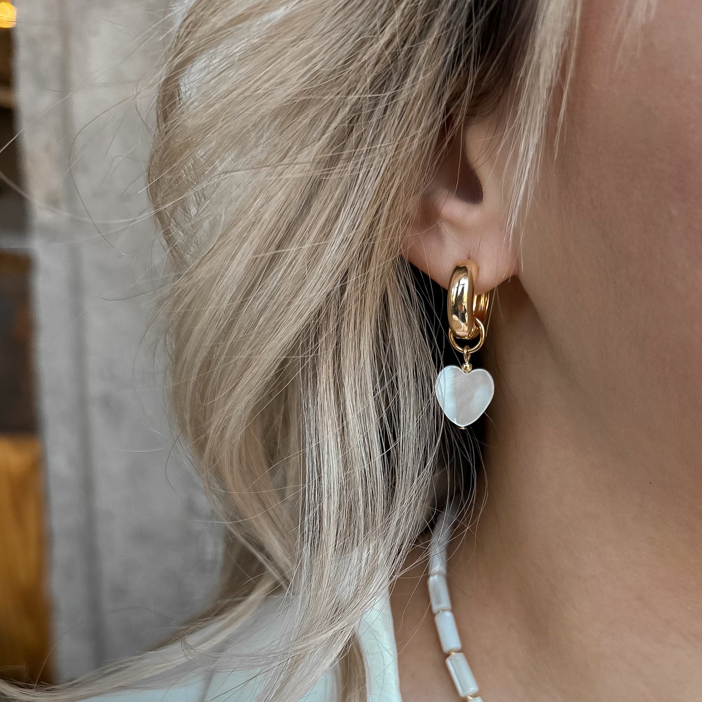 White heart earrings