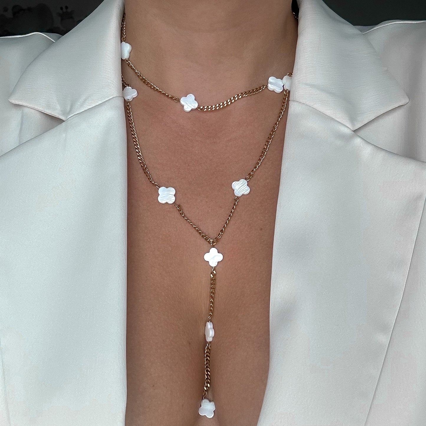 White clover layered necklace