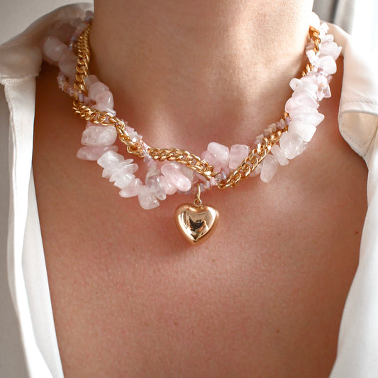 Rose quartz necklace with heart pendant
