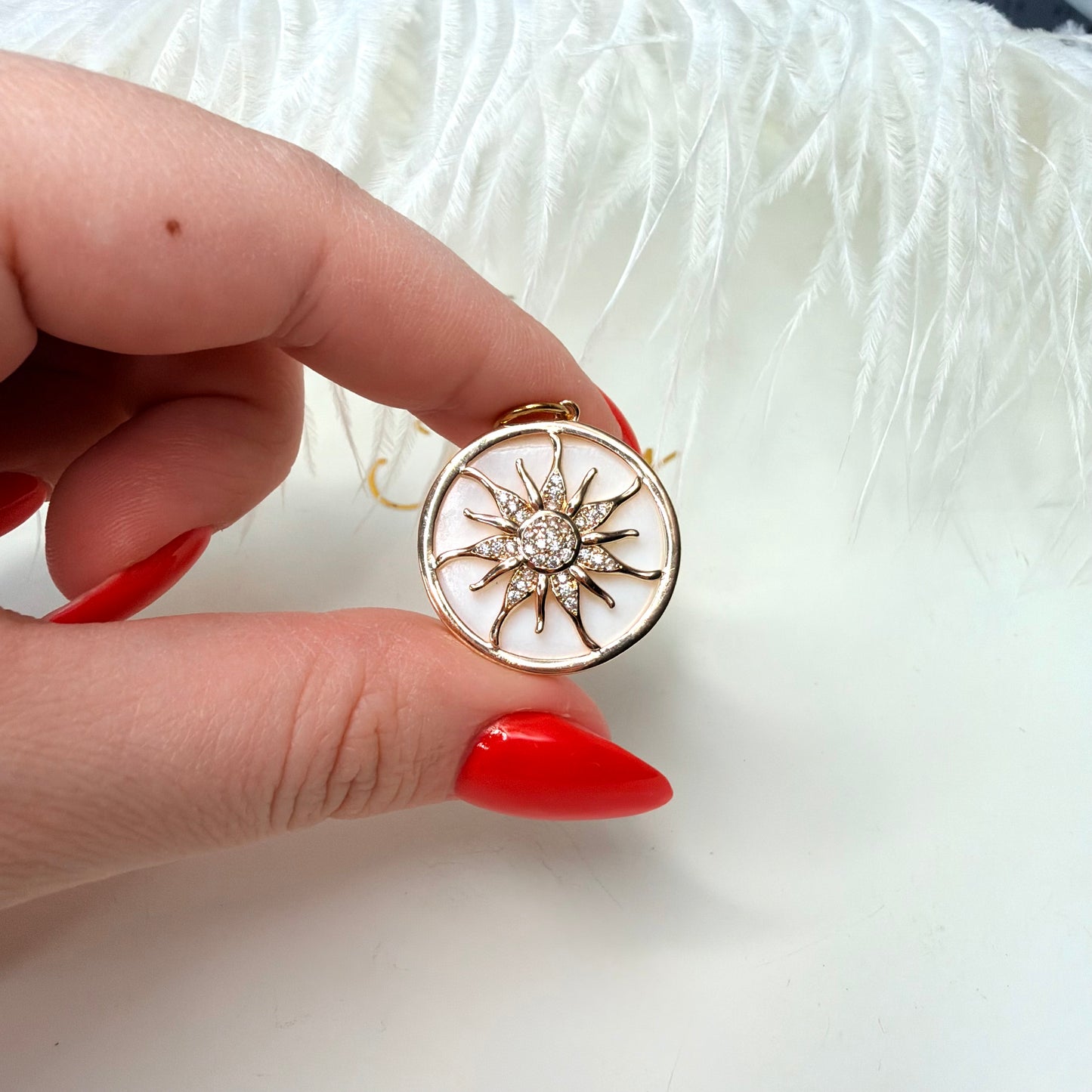 Sun on mother-of-pearl base charm 1 pc