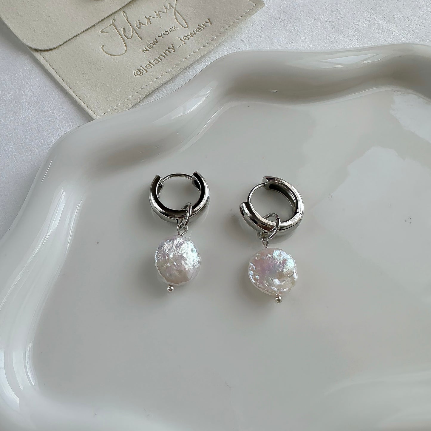 Silver Coin Pearl Interchangeable Pendant Earrings – Minimalist Pearl Jewelry Gift
