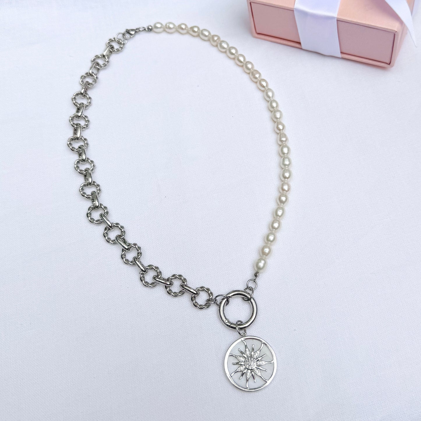 Necklace with front clasp + Sun interchangeable charm