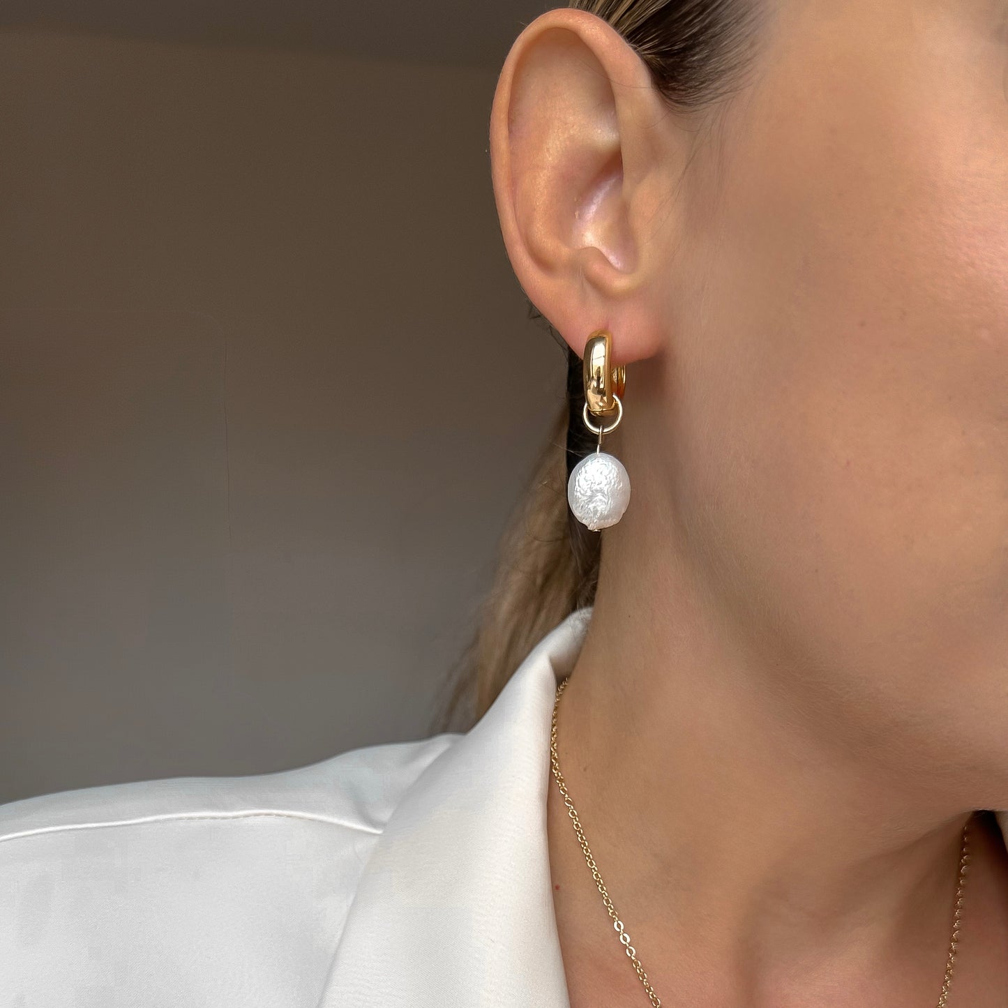 Gold Coin Pearl Interchangeable Pendant Earrings
