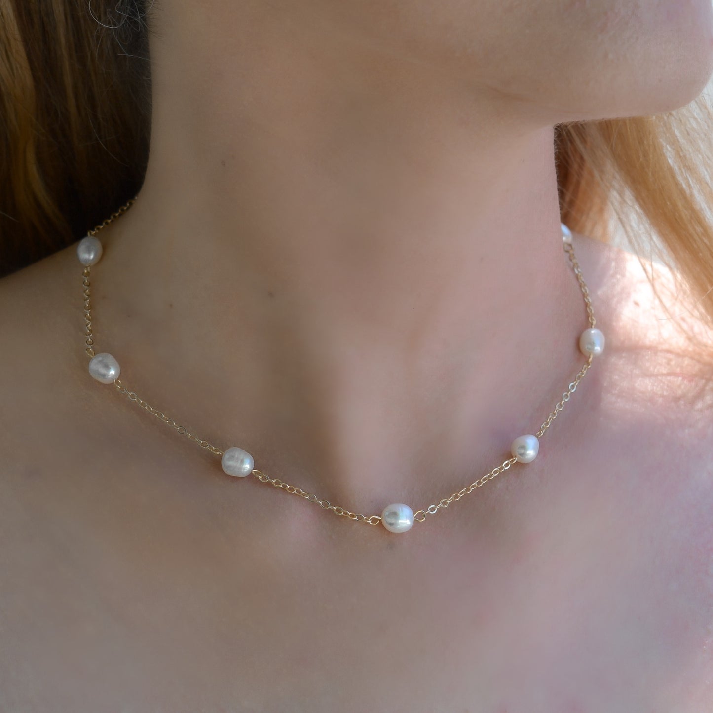 Freshwater pearl necklace(gold and silver color)