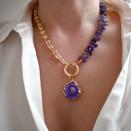 Amethyst necklace with druse pendant