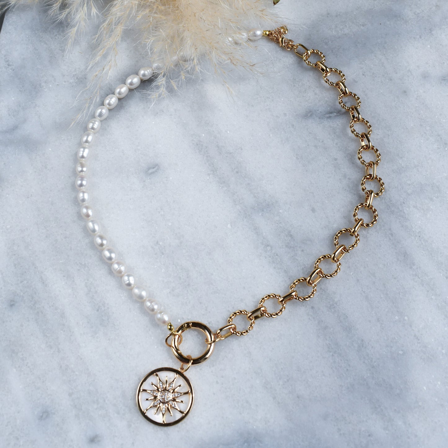 Necklace with front clasp + Sun interchangeable charm