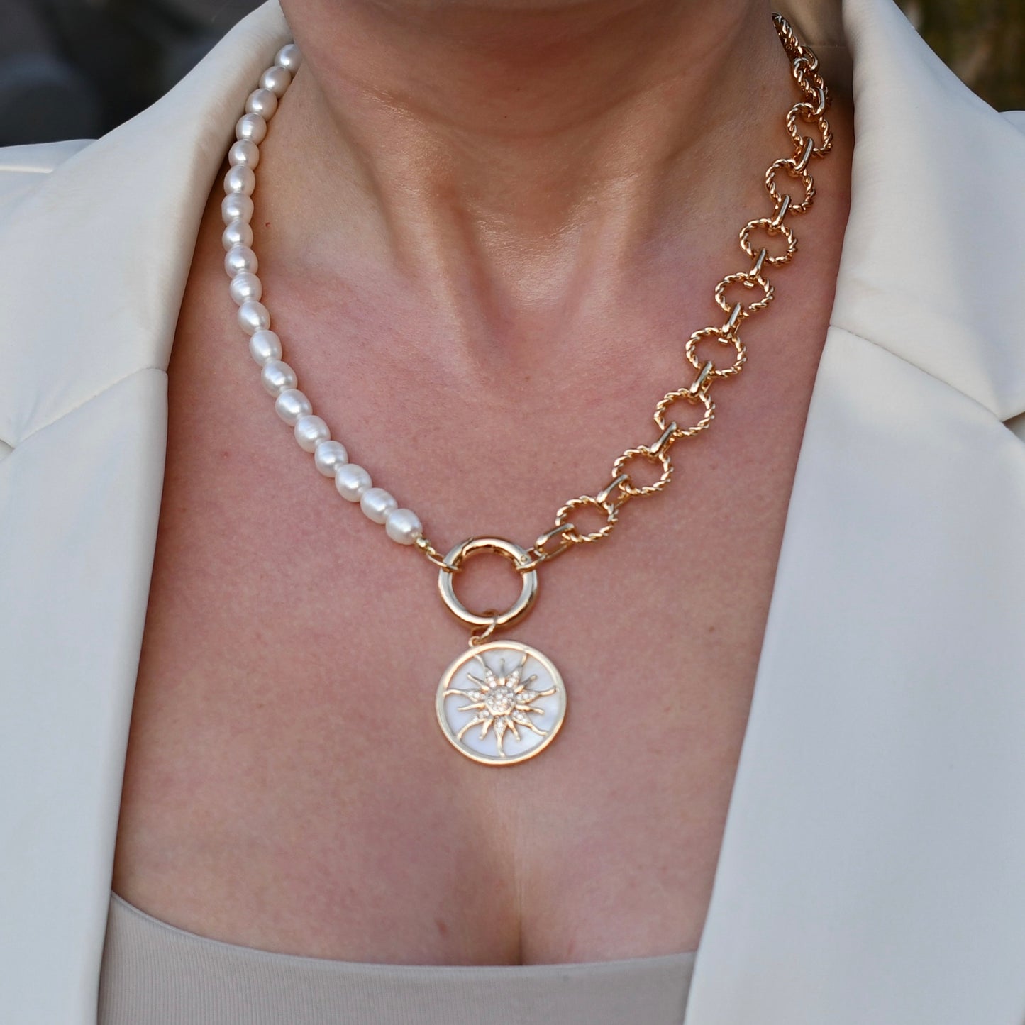 Necklace with front clasp + Sun interchangeable charm