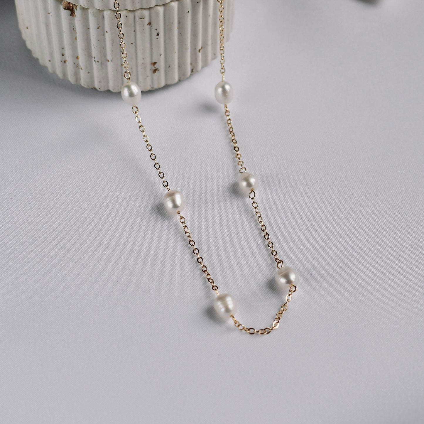 Freshwater pearls and chain necklace
