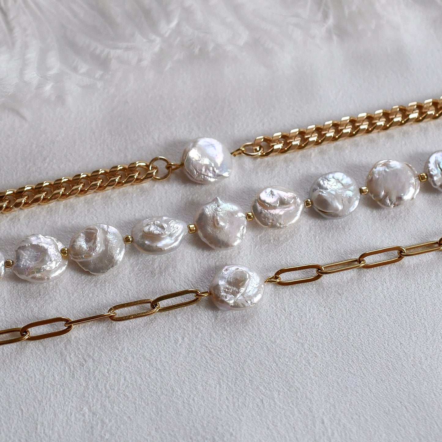 Pearl and paperclip chain bracelet