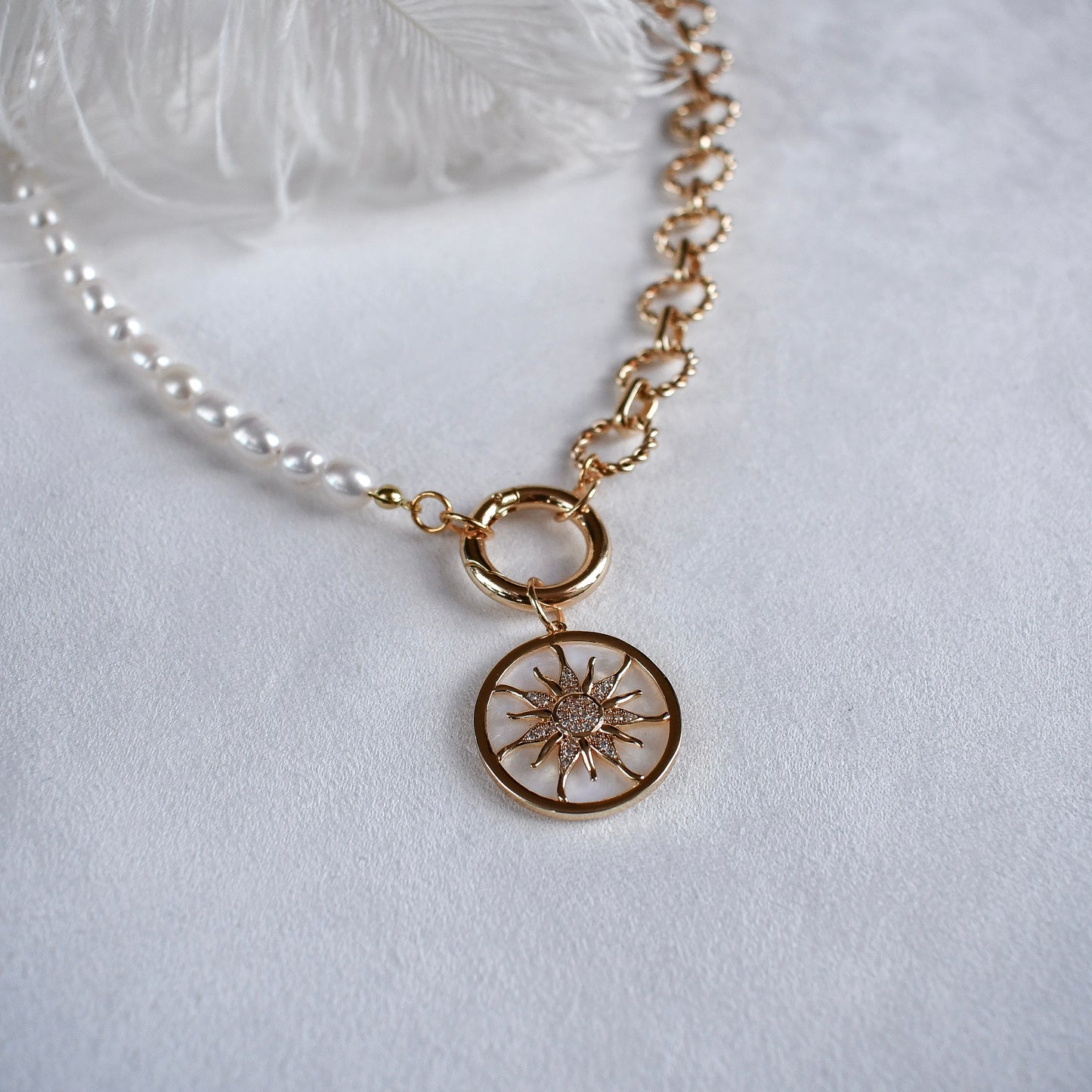 Necklace with front clasp + Sun interchangeable charm