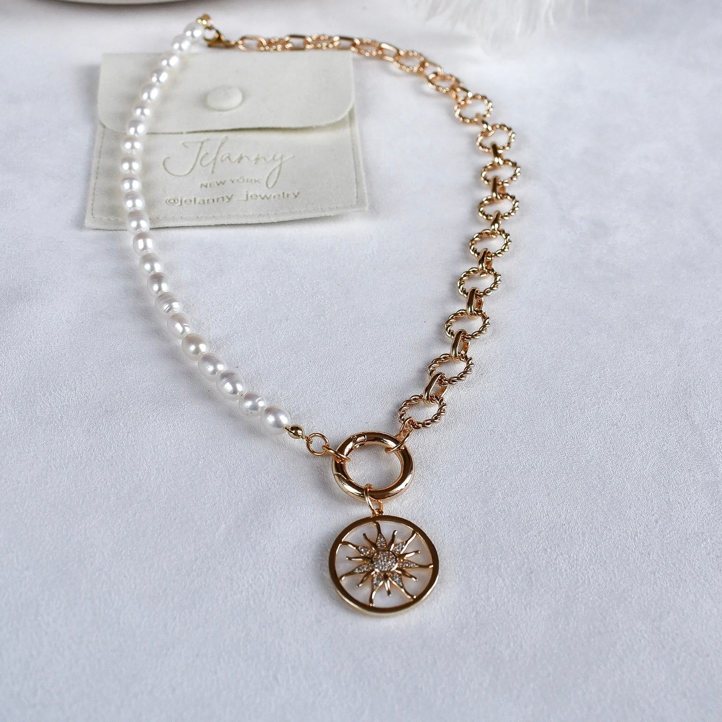 Necklace with front clasp + Sun interchangeable charm