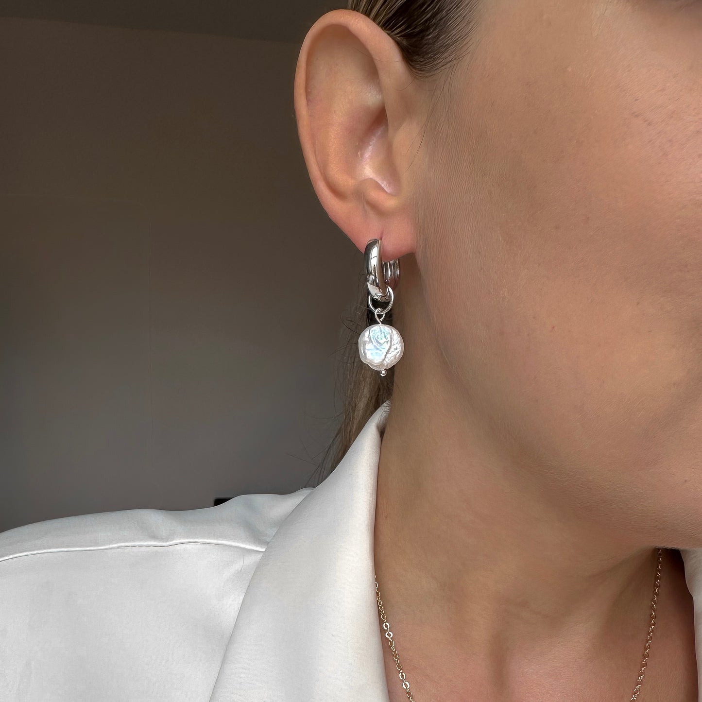 Silver Coin Pearl Interchangeable Pendant Earrings – Minimalist Pearl Jewelry Gift