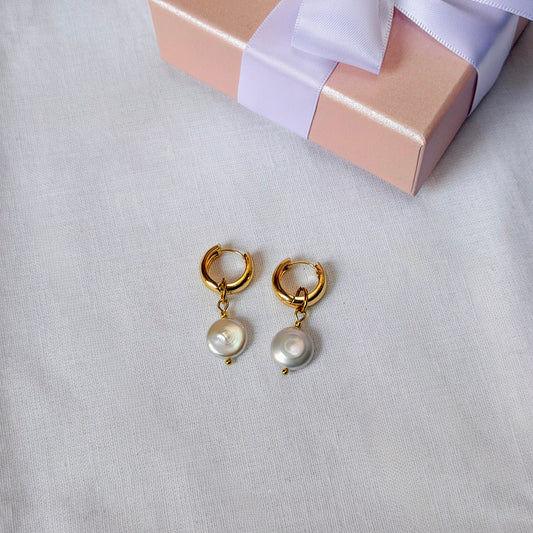 Gold Coin Pearl Interchangeable Pendant Earrings