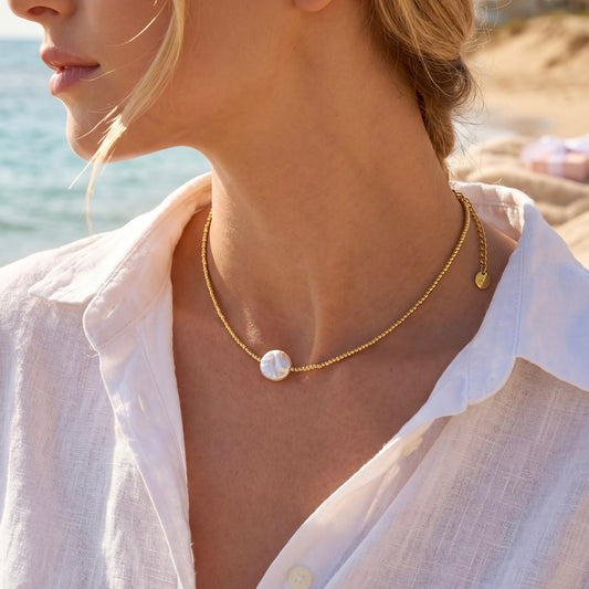 Coin pearl and seed beads necklace (gold)
