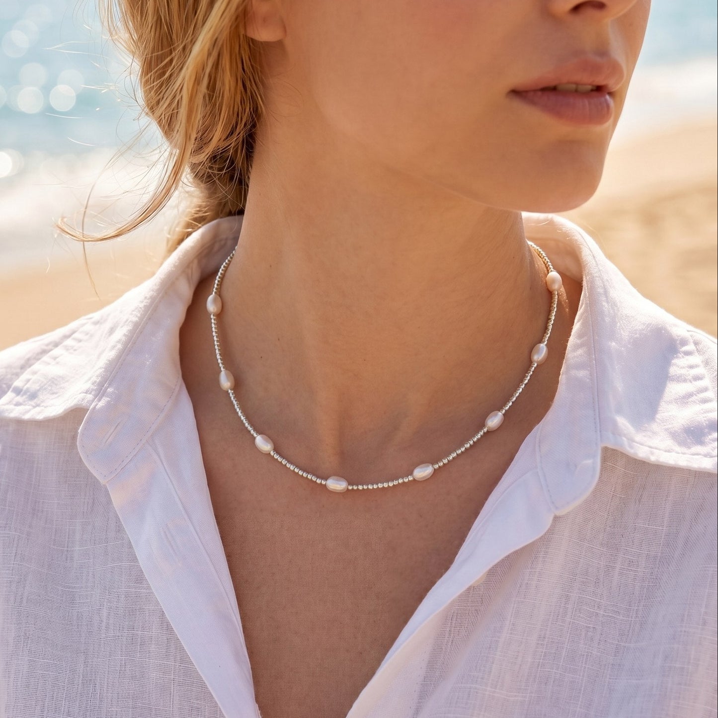 Freshwater pearls and seed beads necklace (silv)