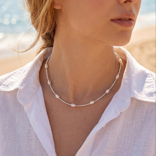 Freshwater pearls and seed beads necklace (silv)