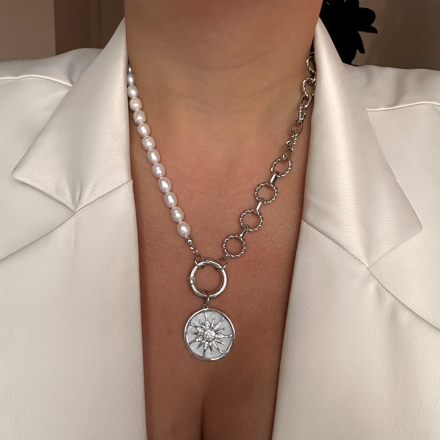 Necklace with front clasp + Sun interchangeable charm