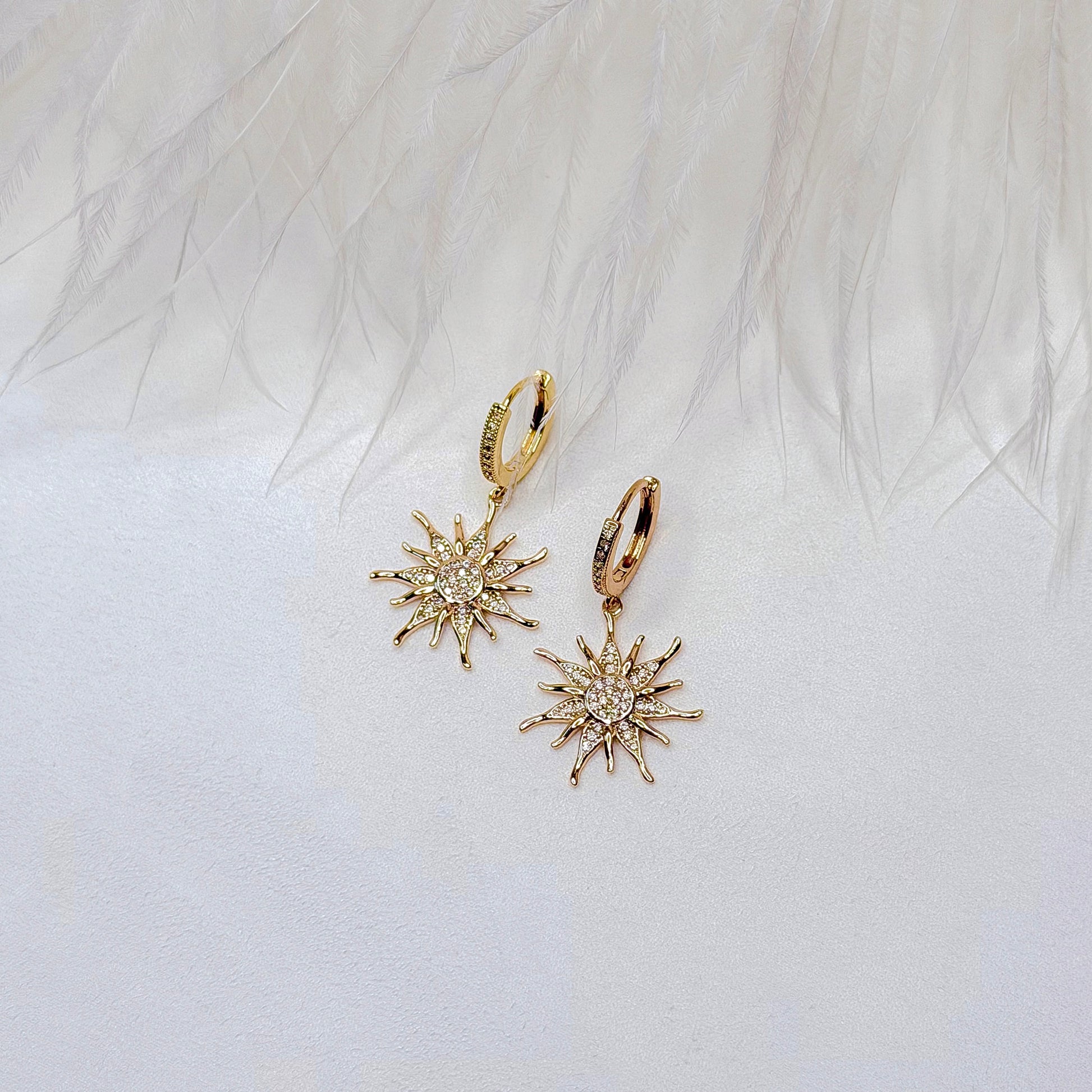 Sunburst hoop earrings with interchangeable charms gold plated minimalist statement earrings