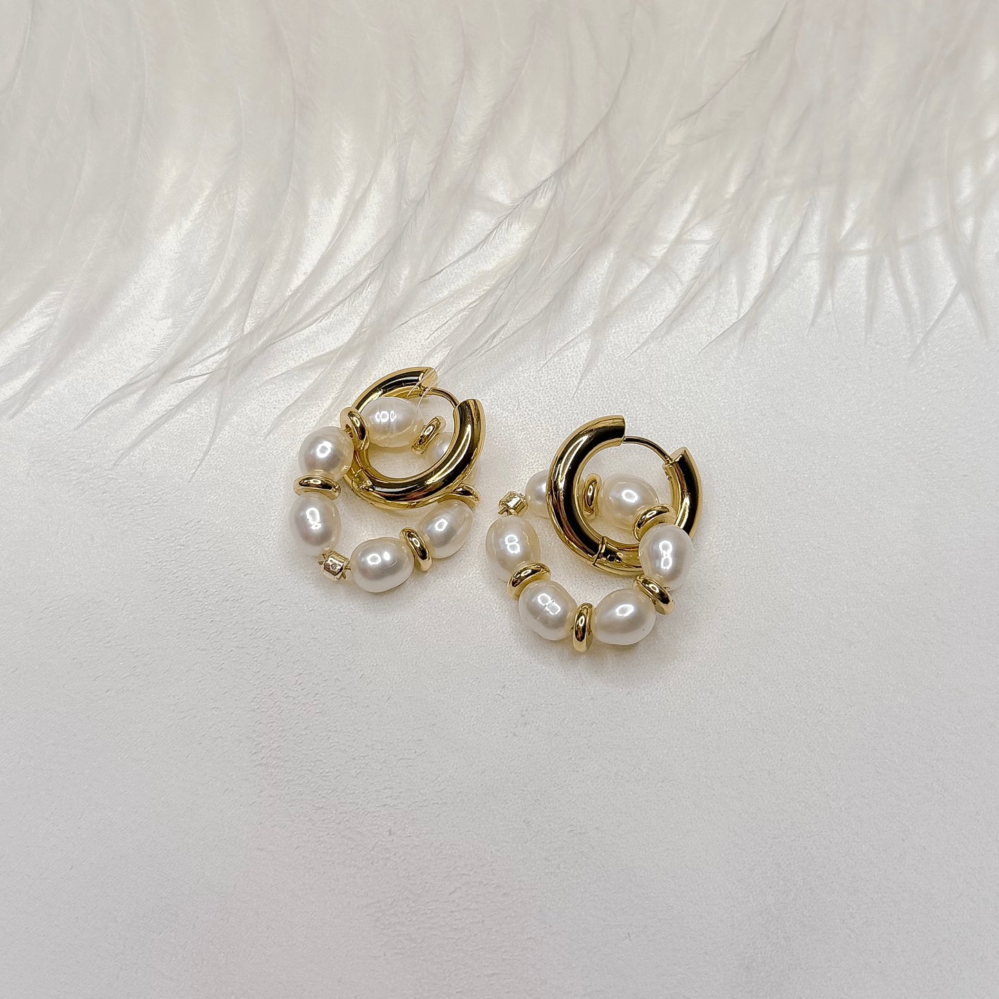 pearl hoop earrings interchangeable charms gold plated