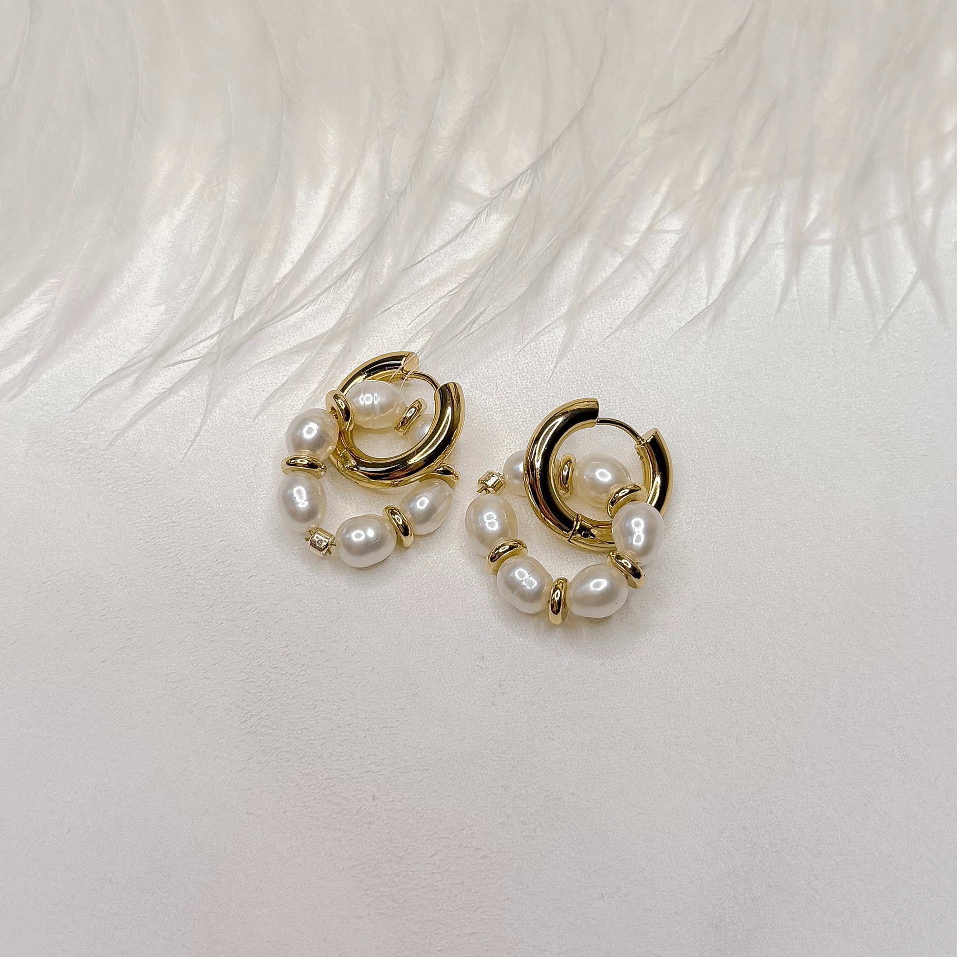 pearl hoop earrings interchangeable charms gold plated