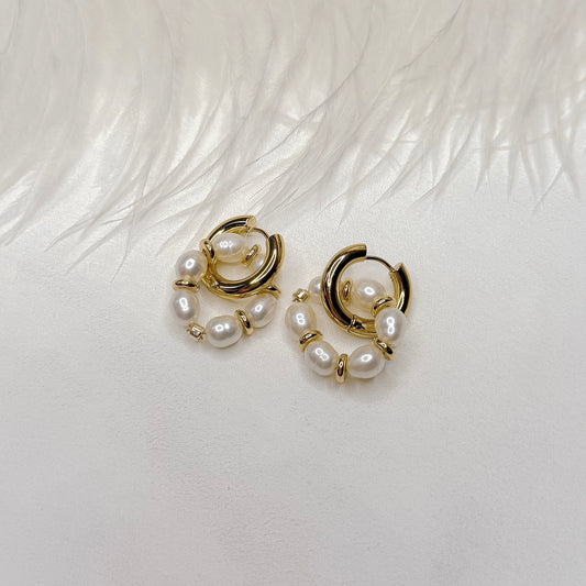 pearl hoop earrings interchangeable charms gold plated