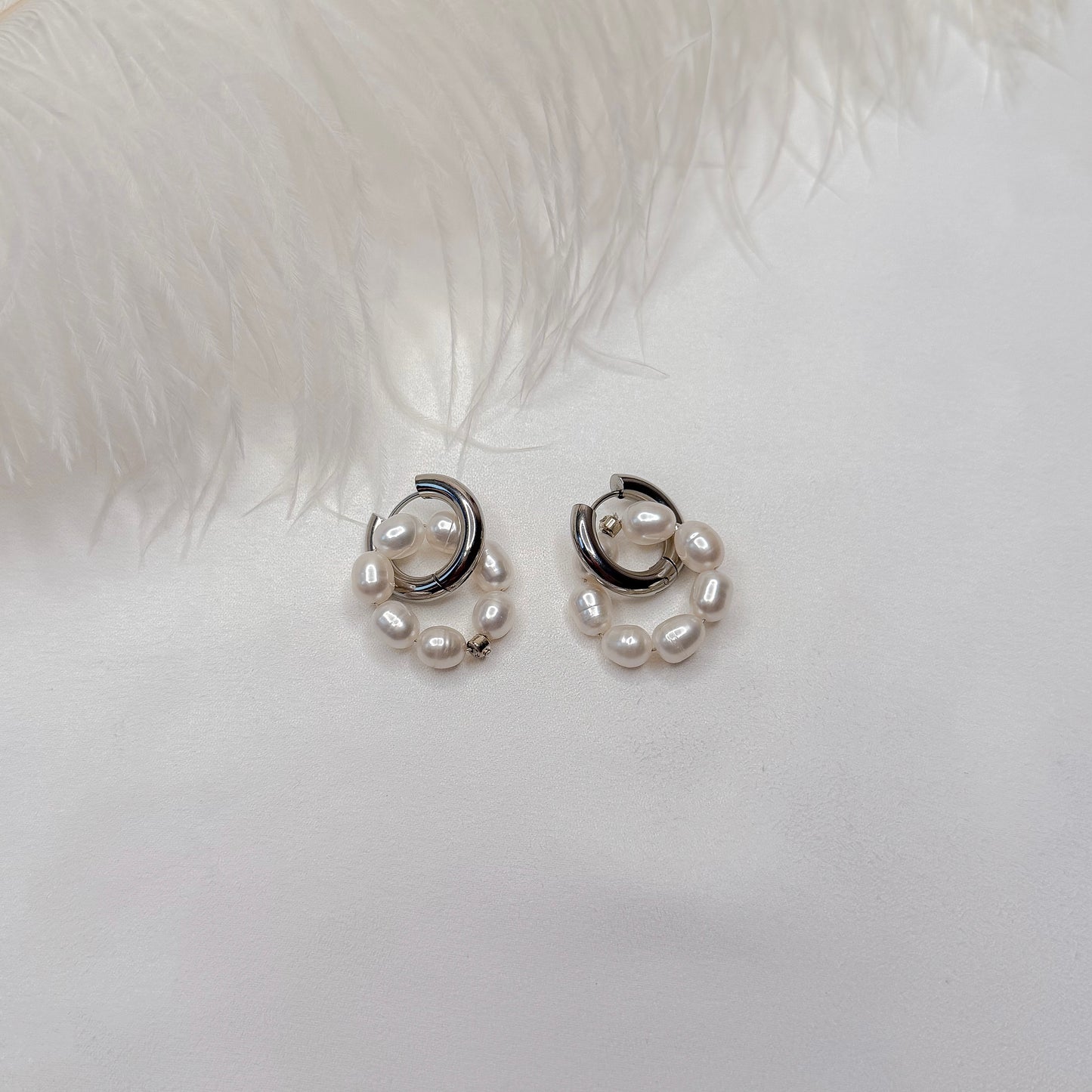 minimalist pearl hoop earrings interchangeable charms silver and gold finish