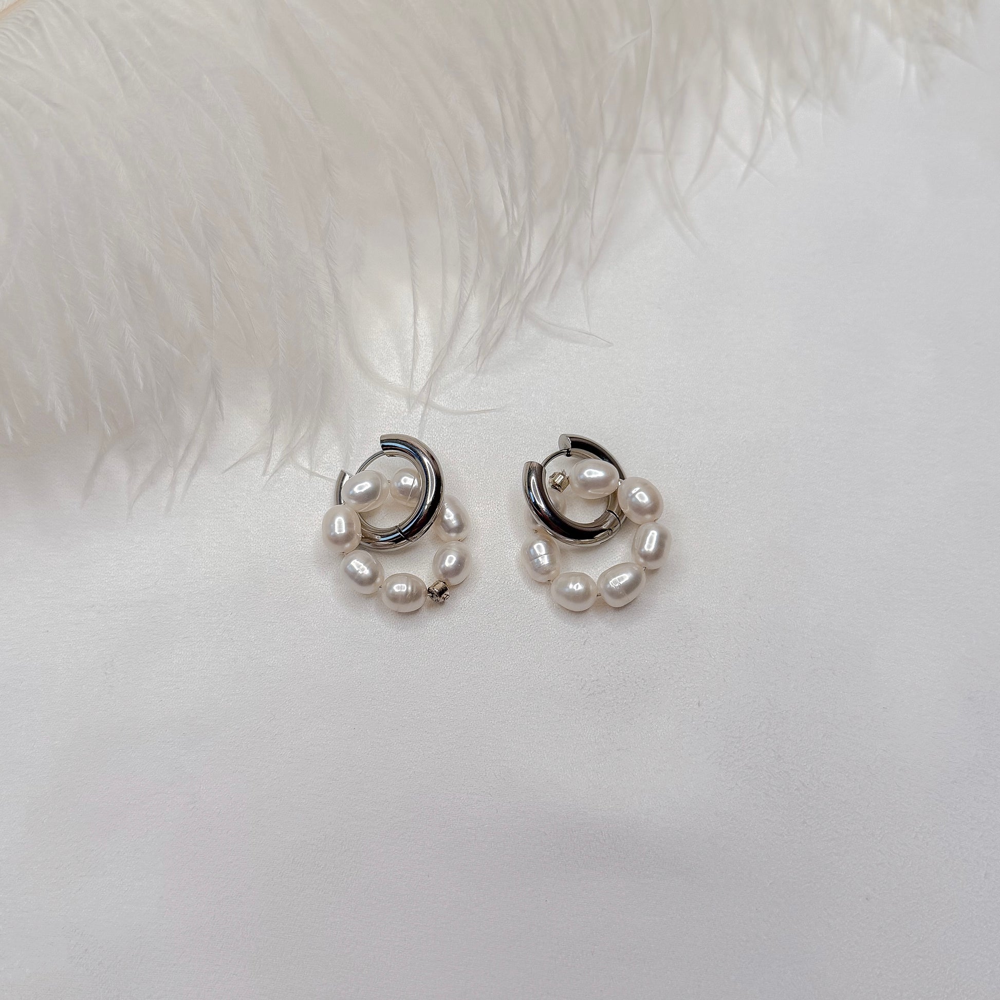 minimalist pearl hoop earrings interchangeable charms silver and gold finish