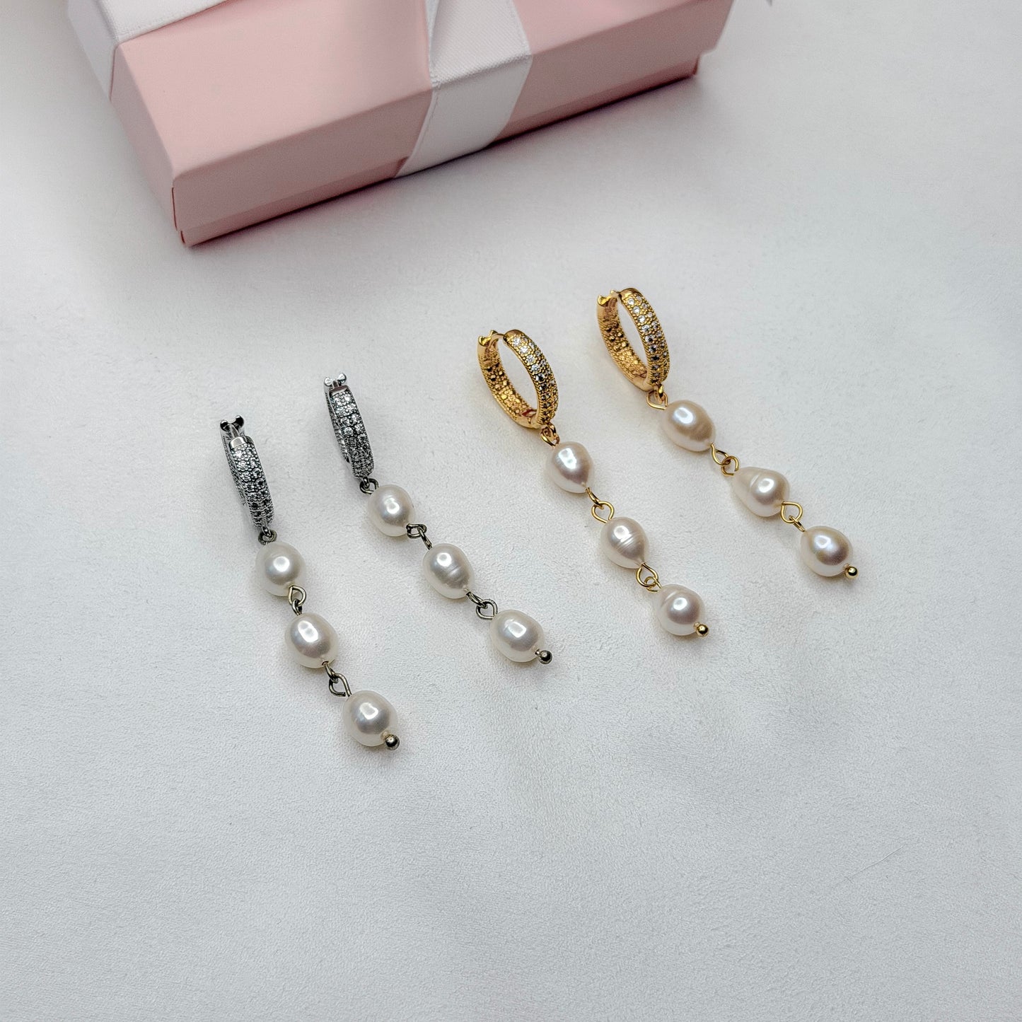 Long pearl drop earrings with crystals modern pearl jewelry elegant statement earrings