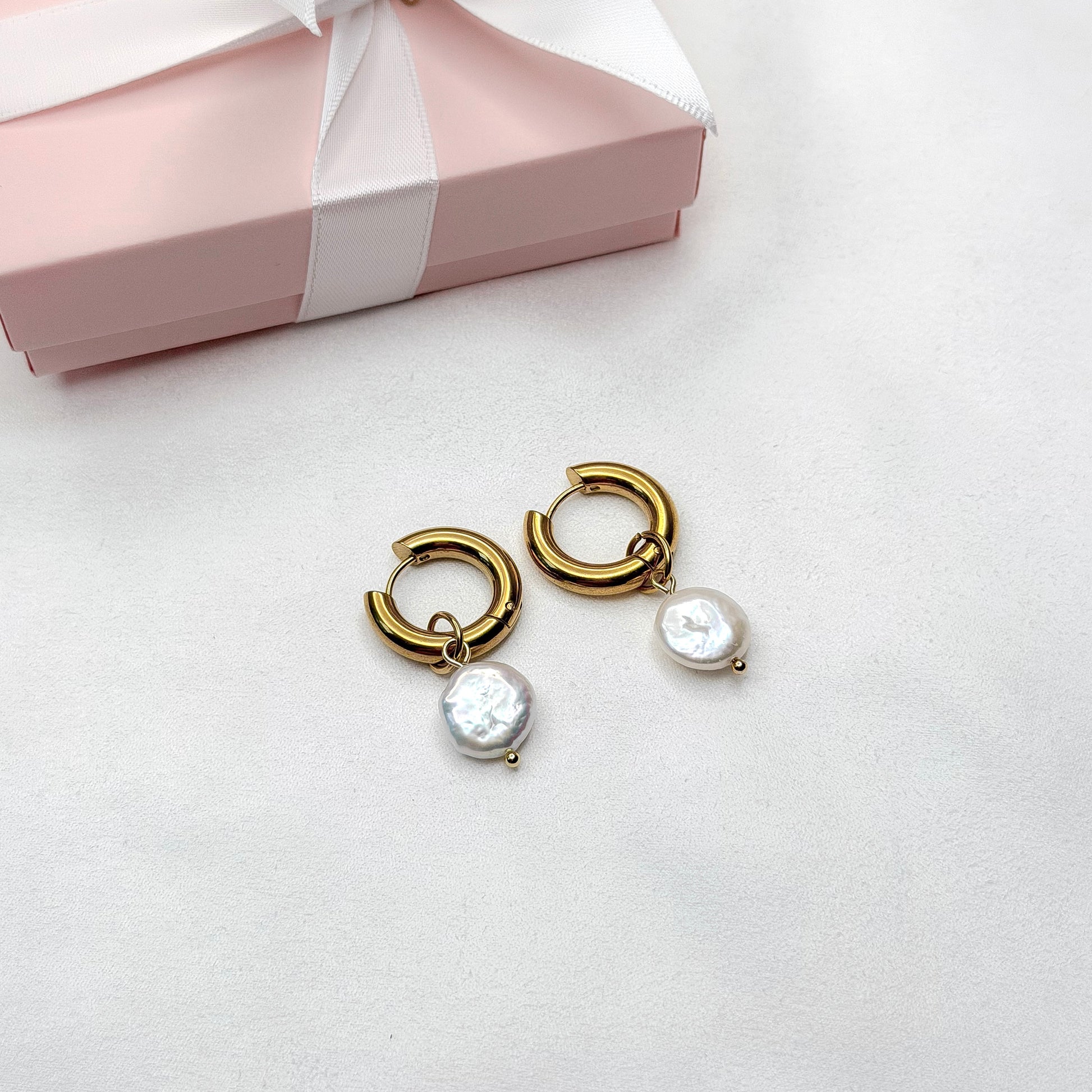 Minimalist pearl hoop earrings interchangeable charms handmade modern pearl jewelry