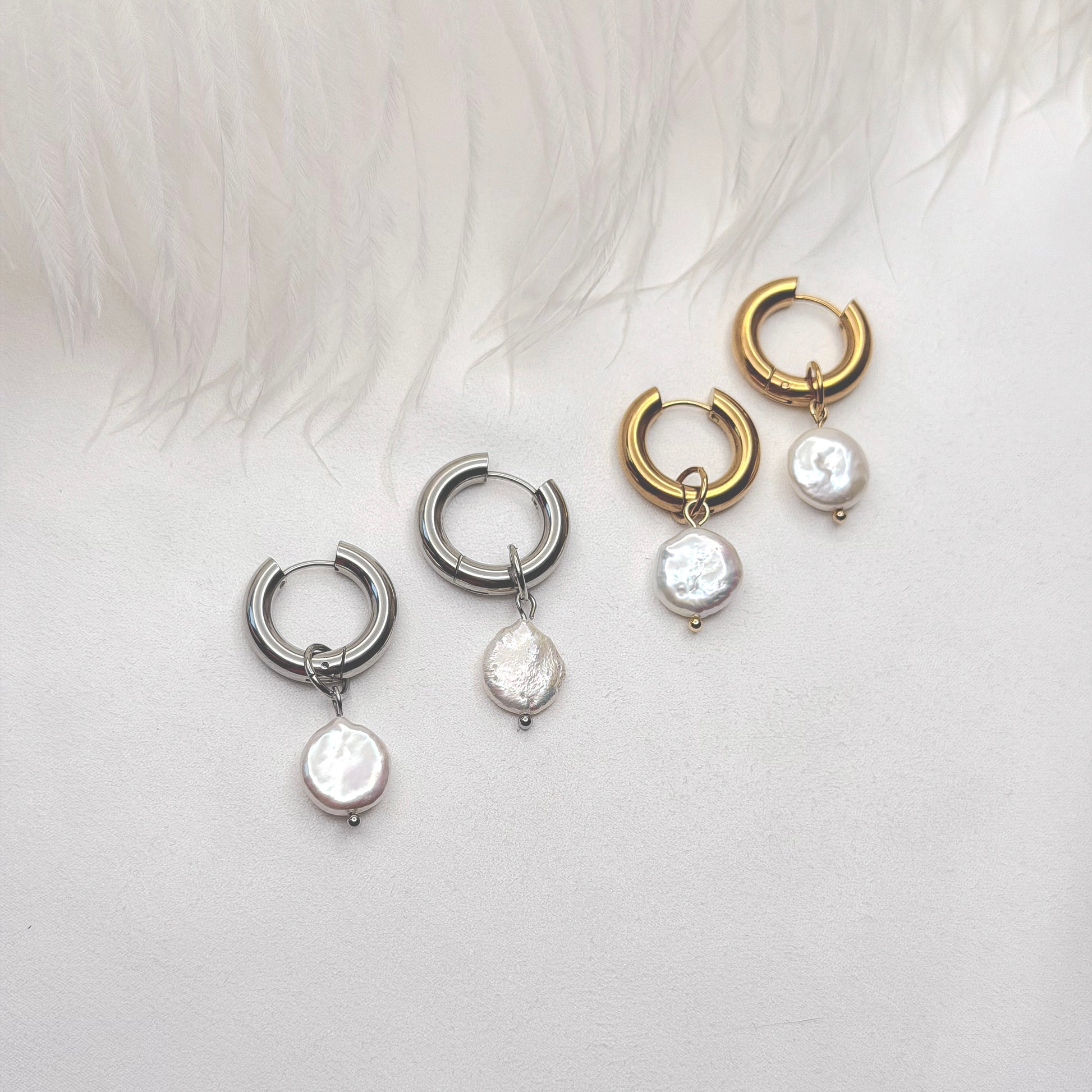 Modern pearl jewelry hoop earrings with interchangeable pearl charms handmade design