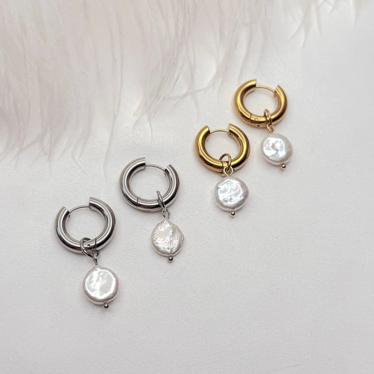 Handmade pearl hoop earrings with interchangeable charms modern pearl jewelry minimalist design