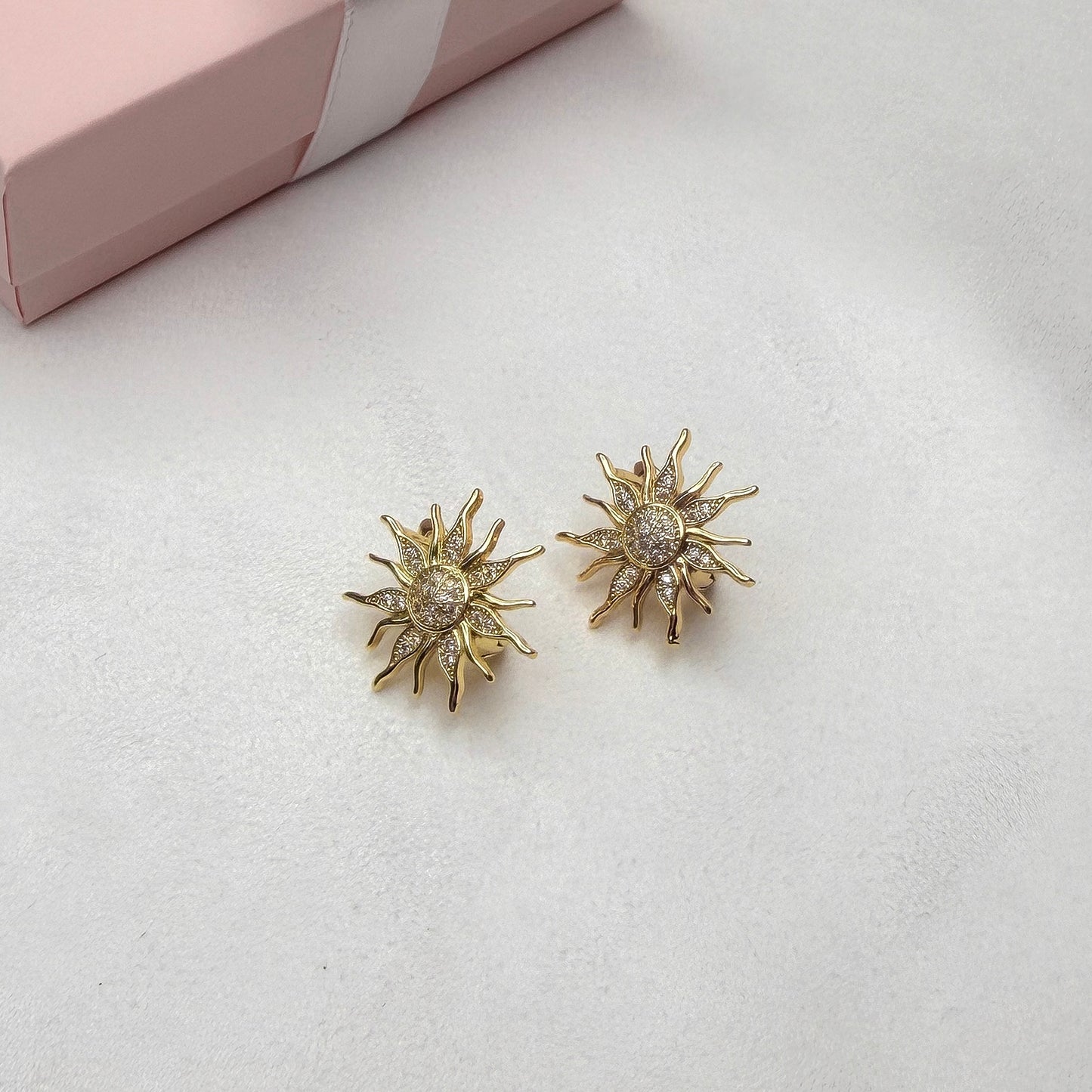 Sunburst stud earrings gold and silver finish minimalist pearl jewelry collection