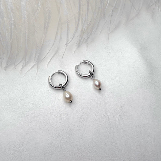 dangle pearl crystal earrings with freshwater pearls minimalist handmade pearl jewelry