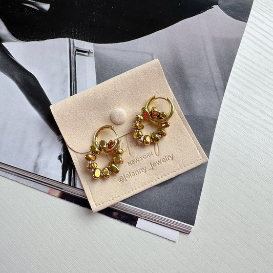 Gold hematite hoops earrings