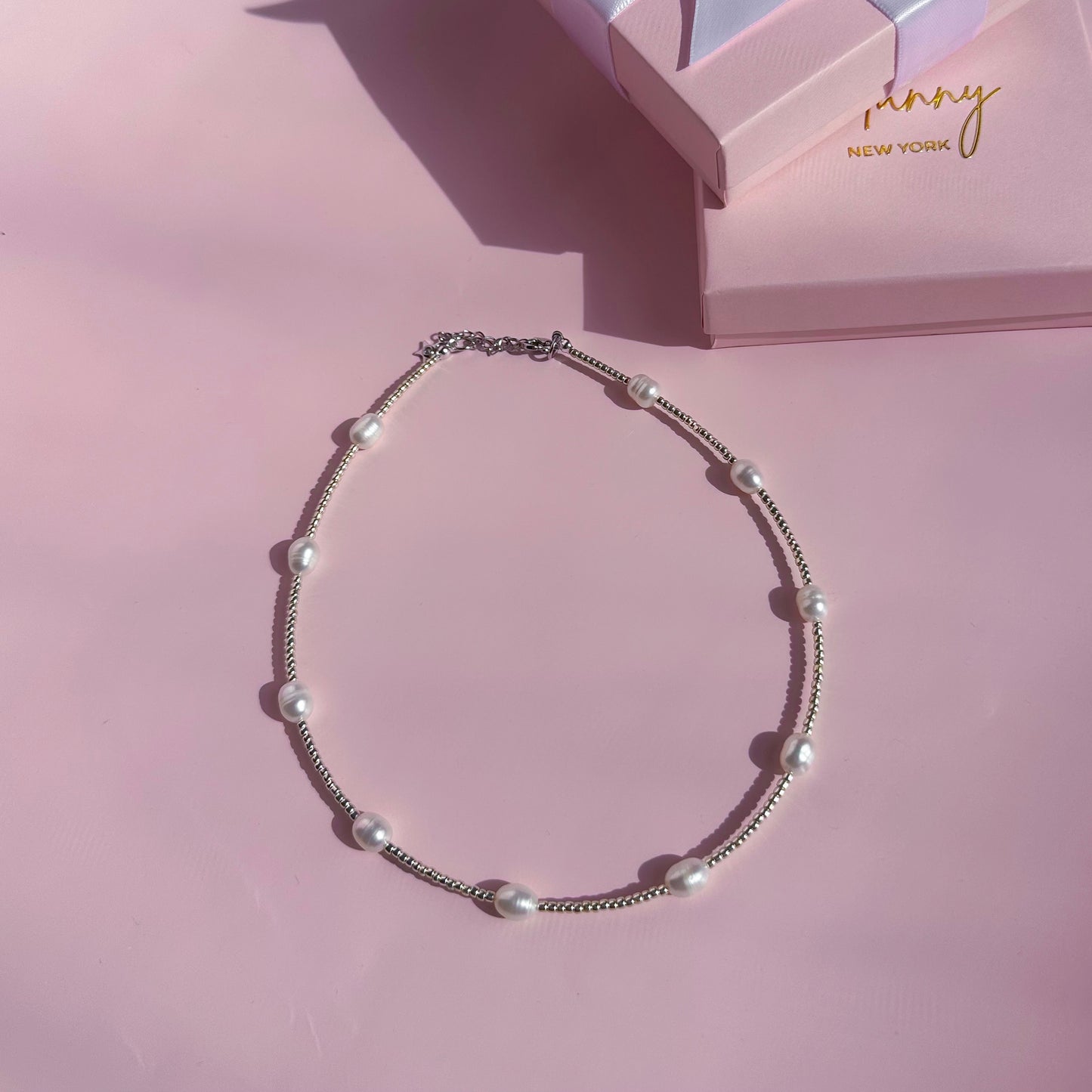 Freshwater pearls and seed beads necklace (silv)