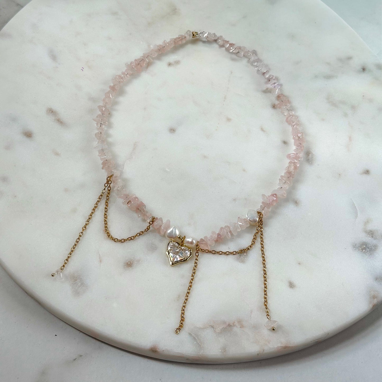 Rose quartz & pearls necklace