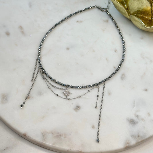 Asymmetric chains necklace with star (silver)