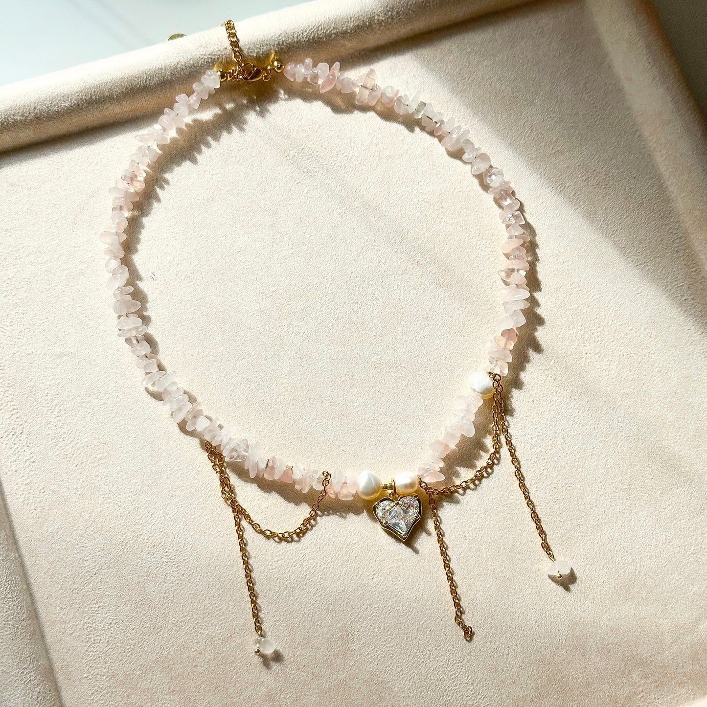 Rose quartz & pearls necklace
