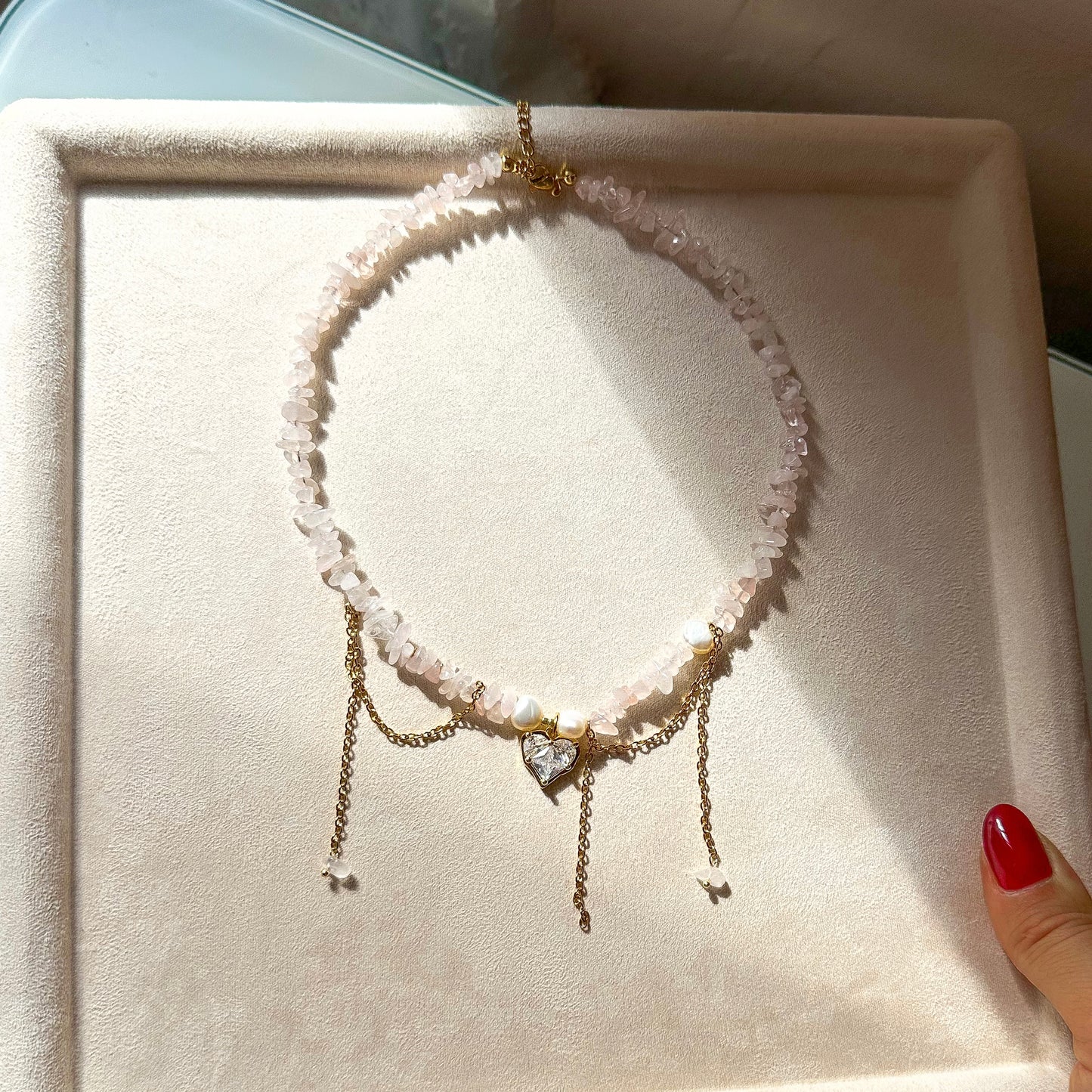 Rose quartz & pearls necklace