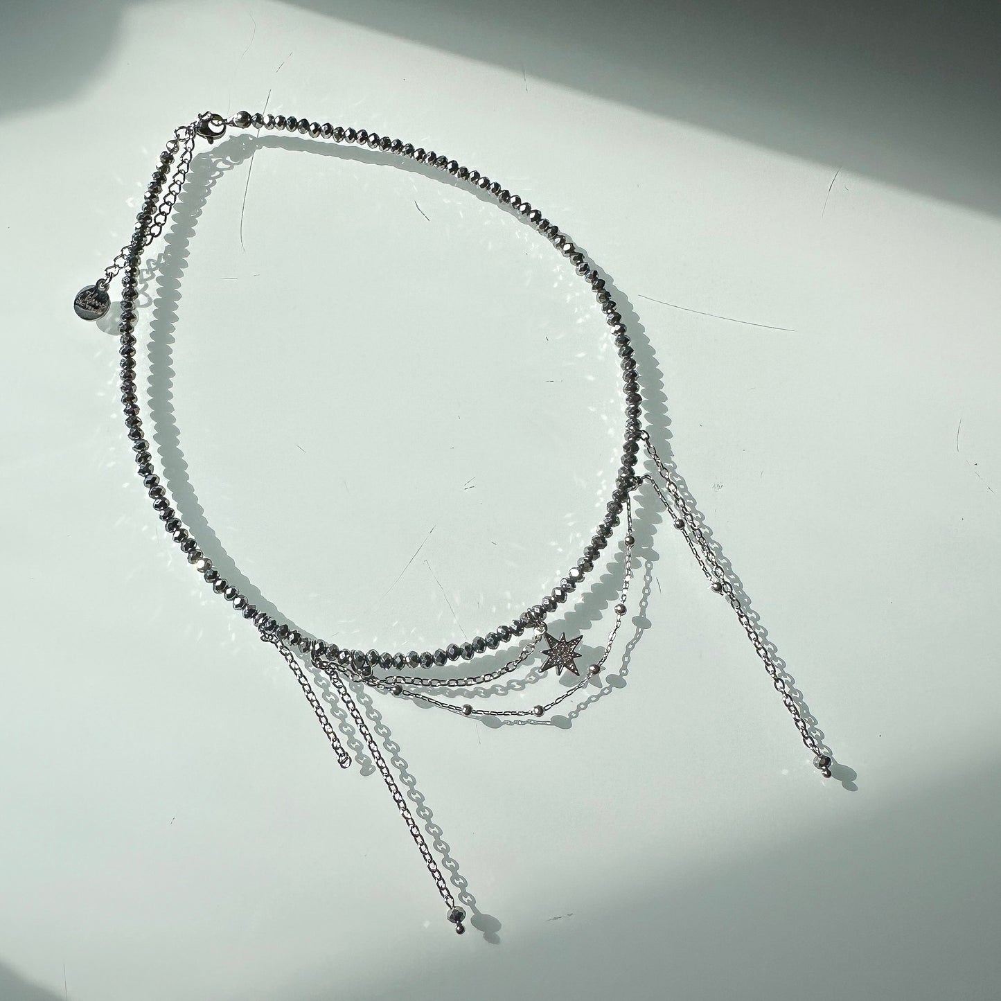 Asymmetric chains necklace with star (silver)
