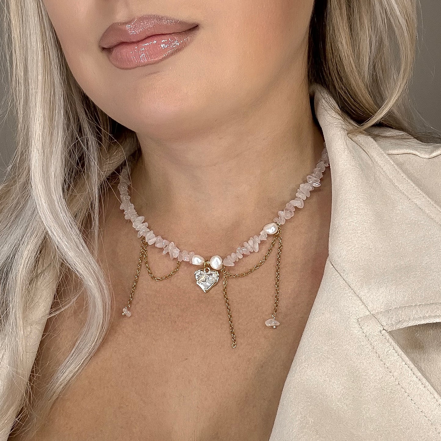 Rose quartz & pearls necklace