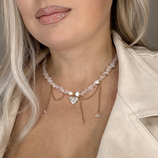 Rose quartz & pearls necklace