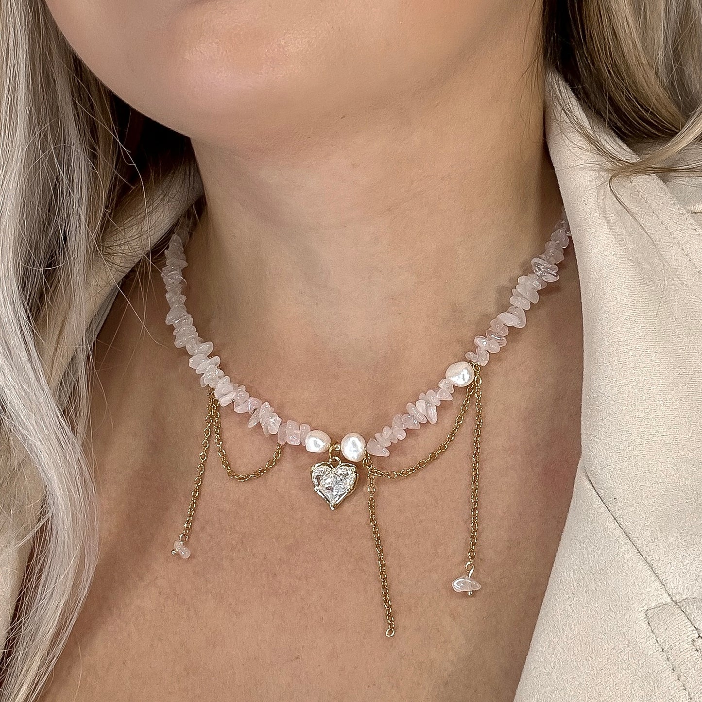 Rose quartz & pearls necklace