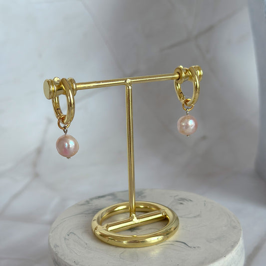 Pink pearl earrings