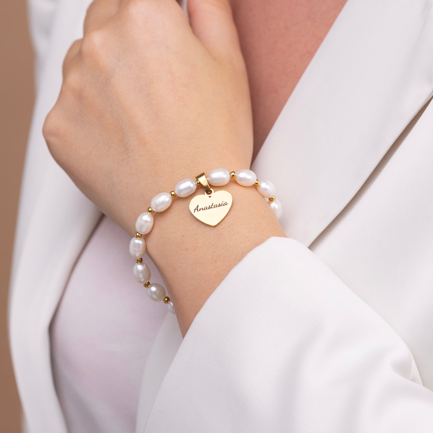 Minimalist pearl bracelet layered styling look