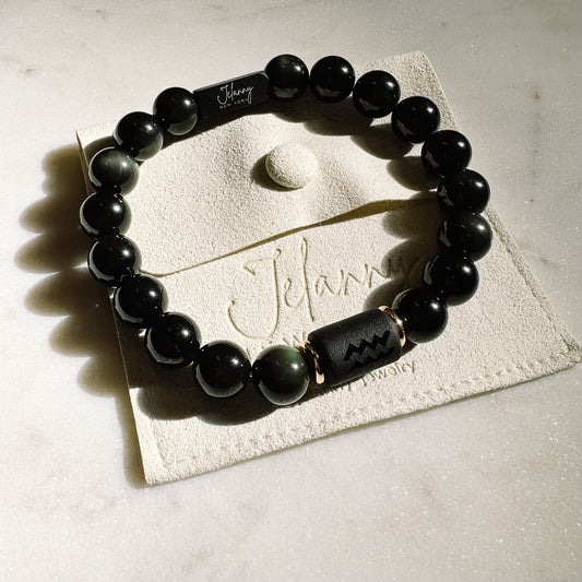 Aquarius ( black agate) beads bracelet