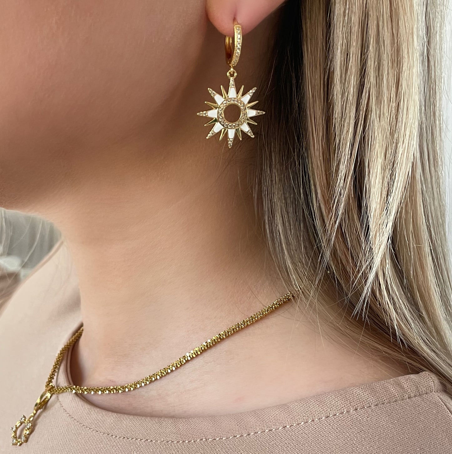 White enamel star earrings
